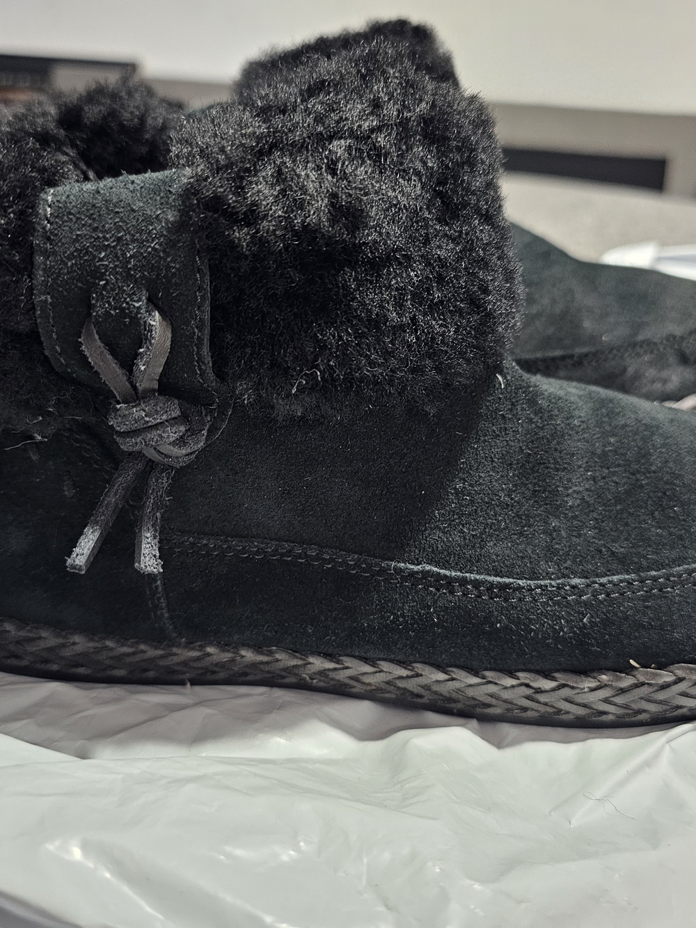 UGG Black Suede Faux-Fur Cuff Ankle Booties